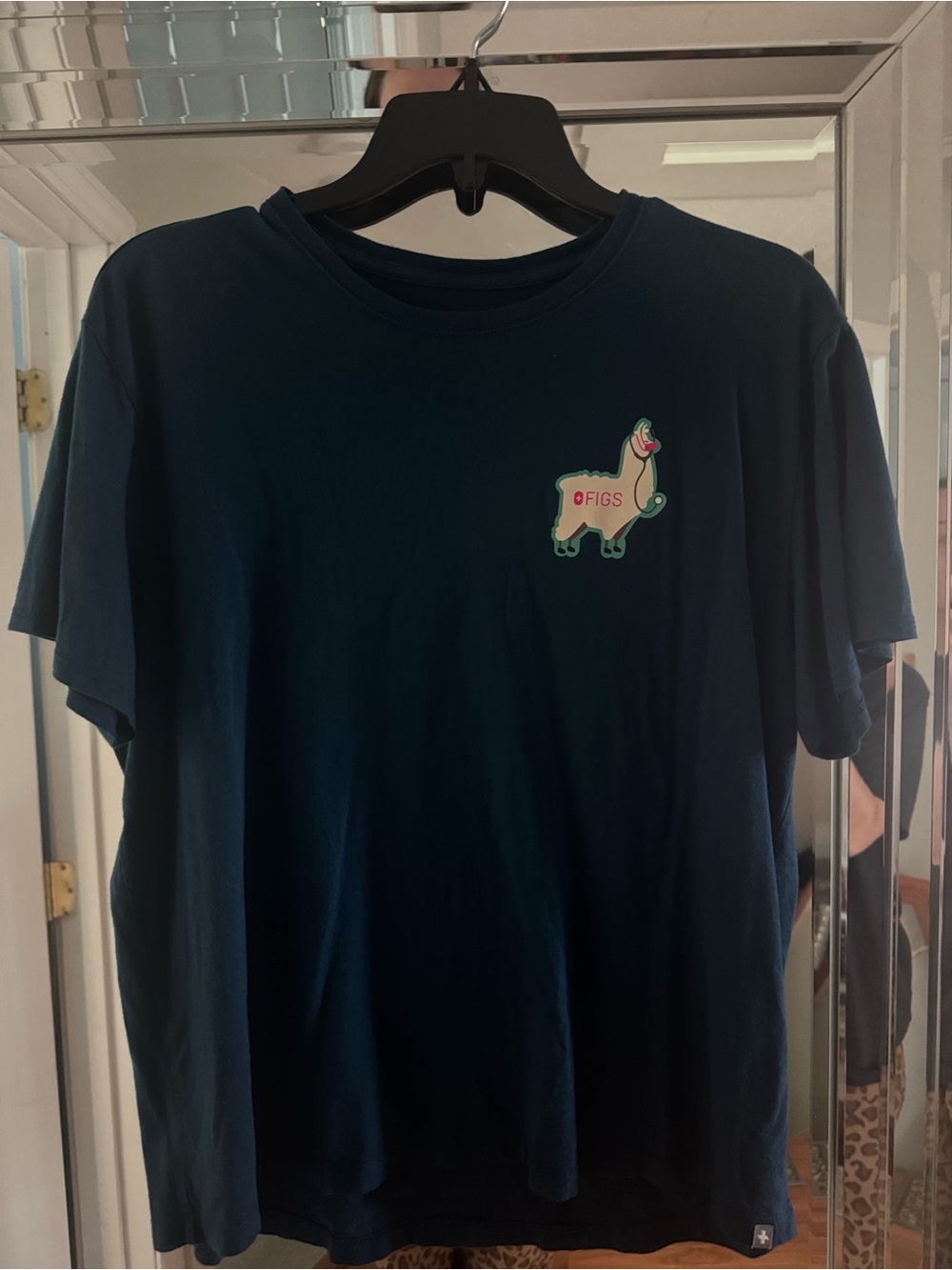 Figs Navy Tee with Mint & Pink Llama Patch